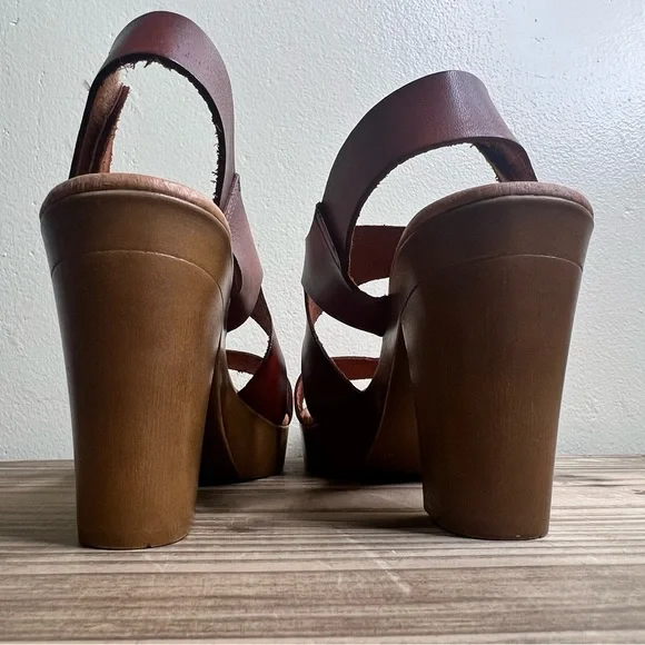 Eric Michael Leather Cutout Heel Platform Sandal 40 Spain 9.5 10 Brown Carmel - Picture 6 of 12